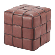 Woven Faux Leather Cube Ottoman in a styled home setting
