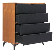 Close-up of iron frame finish and joint construction detail — Boucle-Front Ash Veneer Four-Drawer Chest