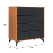 Boucle-Front Ash Veneer Four-Drawer Chest — back and side profile detail