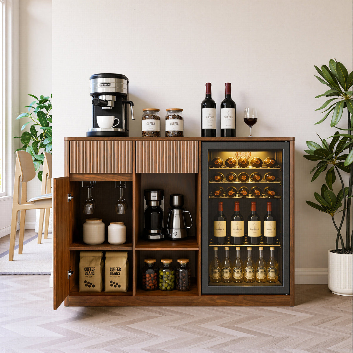 The cabinet that handles morning and evening both