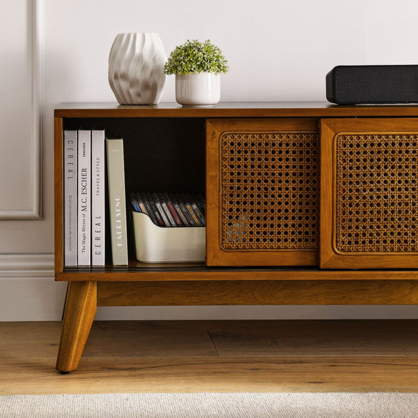 Rattan-Door Mid-Century Media Console — scale reference and proportion detail