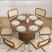 Round Walnut Dining Table 47 Inch With Wood Strip Base