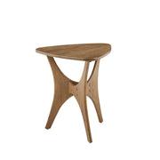 Elm-Finish Triangle Wood Side Table — packaging and unboxing view