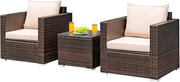 3 Piece Outdoor Patio Furniture Set Rattan Wicker With Washable Cushions And Tempered Glass Tabletop