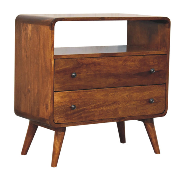 Curved Mango Wood Two-Drawer Nightstand