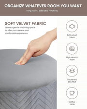 Chevron Velvet Round Storage Ottoman – ottoman (view 4) | Roost & Roam