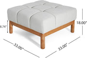 Grid-Tufted Linen-Look Square Ottoman