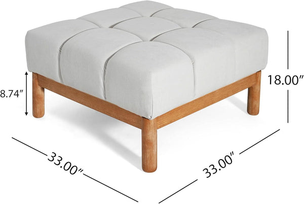 Grid-Tufted Linen-Look Square Ottoman