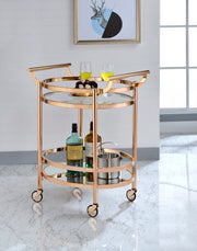 Rose Gold Glass Two-Shelf Bar Cart
