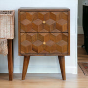 Cube-Carved Mango Wood Nightstand