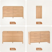 Oak Finish Curved 6-Drawer Dresser, 54 in