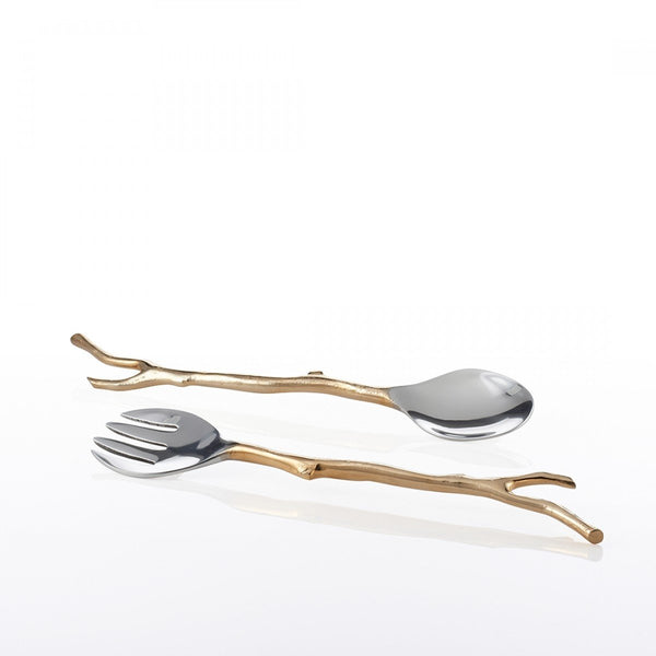 Branch-Handle Metal Salad Server Set