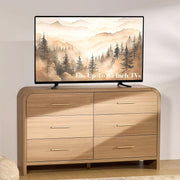 Oak Finish Curved 6-Drawer Dresser, 54 in