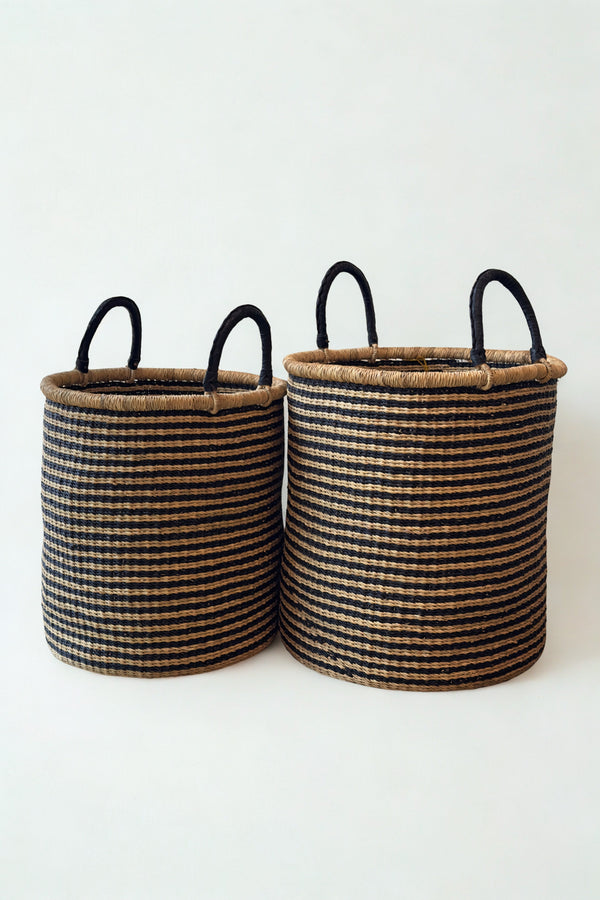 Striped Elephant Grass Hamper Basket