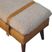 Boucle Leather Strap Upholstered Bench