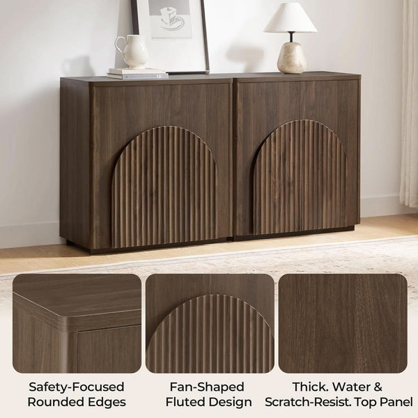 Arched Reeded-Door Walnut-Finish Sideboard