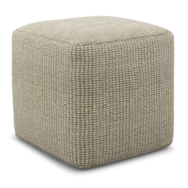 Cream pouf with woven texture, cube outdoors