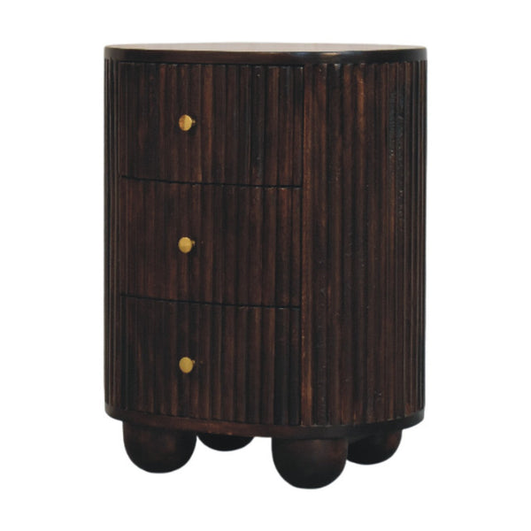 Fluted Mango Wood Drum Nightstand