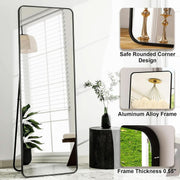 Full-Length Black Aluminum Floor Mirror
