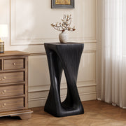 Sculptural Twist Concrete Side Table — Twisted concrete side table with wood-grain finish, indoors or out