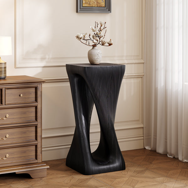 Sculptural Twist Concrete Side Table — Twisted concrete side table with wood-grain finish, indoors or out