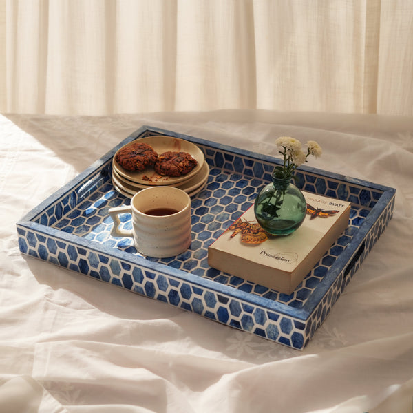 Indigo Honeycomb Bone Inlay Serving Tray