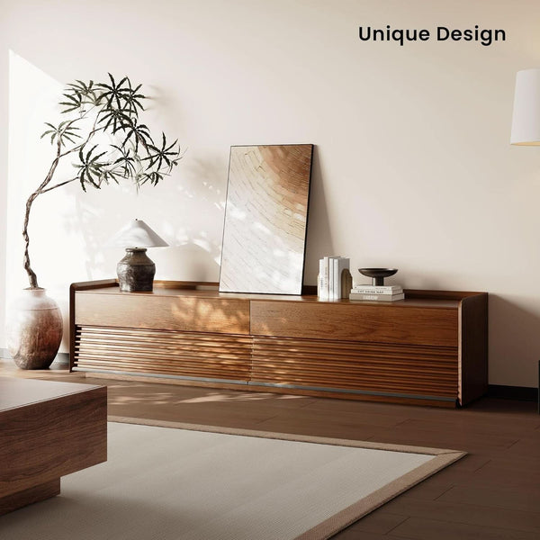 Walnut-Finish Fluted Media Console