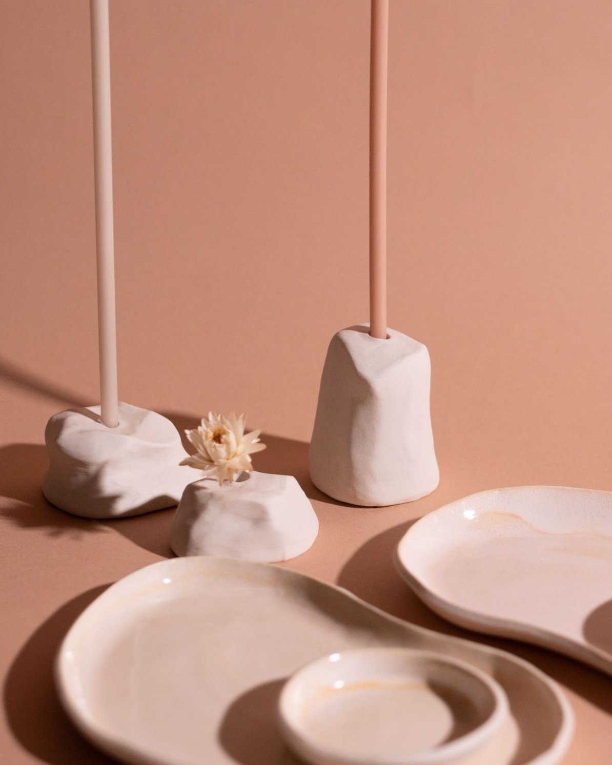 Hand-Sculpted Clay Taper Candle Holders