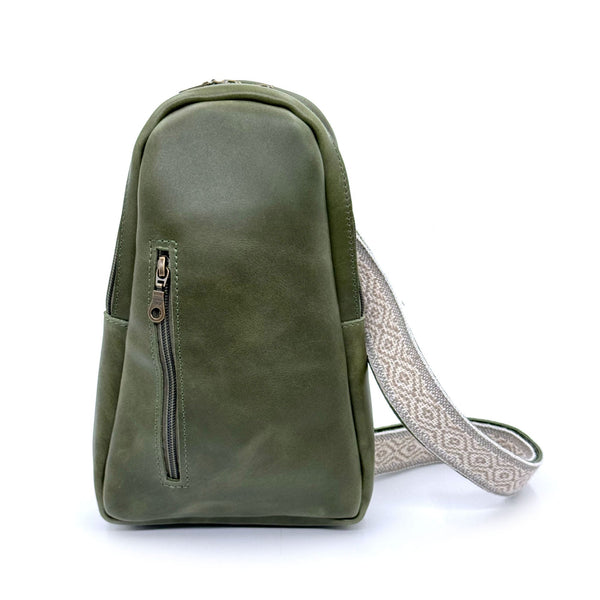 Vegetable-Tanned Leather Sling Backpack — Sage