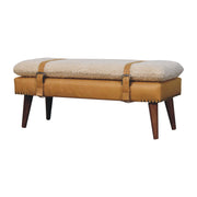 Boucle Leather Strap Upholstered Bench