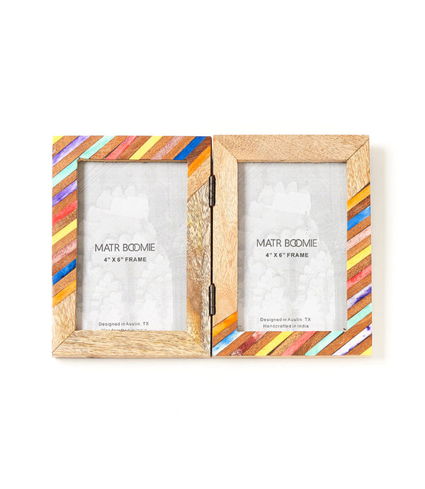 Bone Inlay Hinged Double Picture Frame