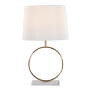 Marble Base Ring Table Lamp styled with ceramics and a linen runner