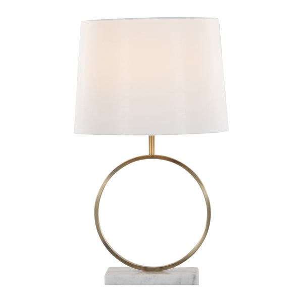 Marble Base Ring Table Lamp styled with ceramics and a linen runner