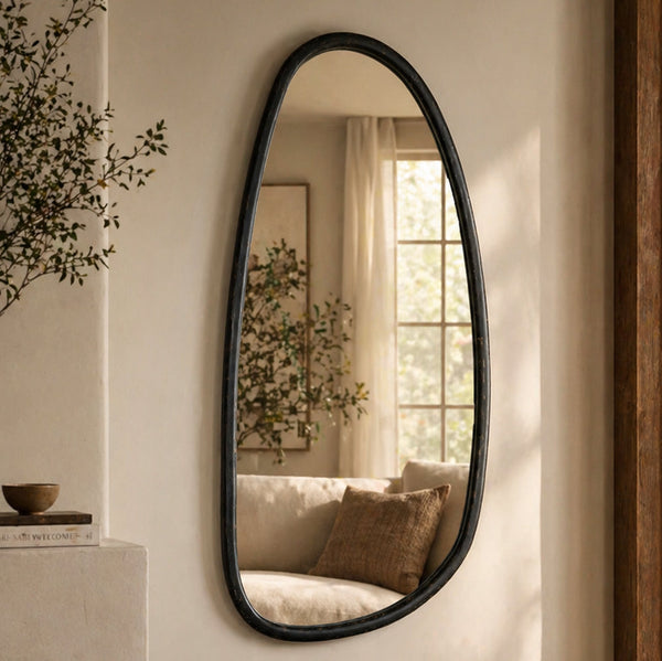 Blackwash Mango Wood Asymmetric Wall Mirror