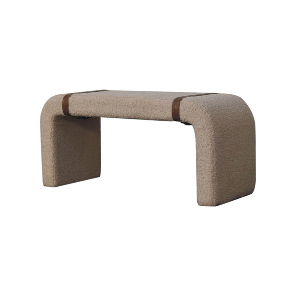 Boucle Leather Strap Upholstered Bench