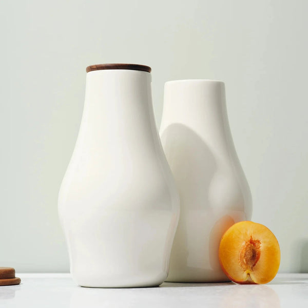 Sculptural Ceramic Carafe with Wood Lid