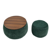 Chenille Round Storage Ottoman Coffee Table — detail of finish and surface variation
