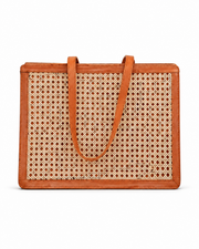 Leather Trim Cane Weave Carryall Bag