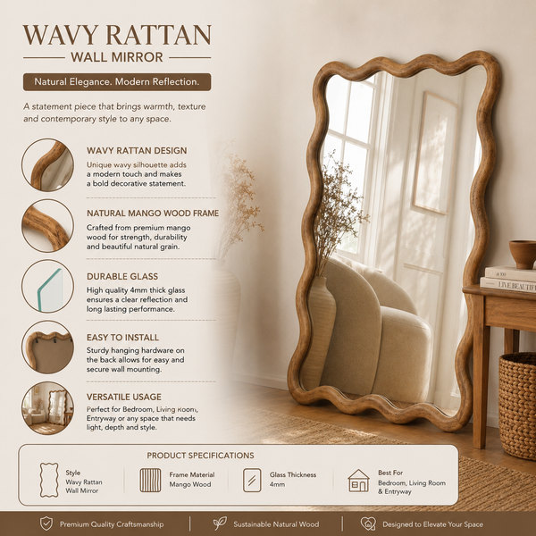 Wavy Mango Wood Wall Mirror
