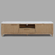 Fluted Wood TV Stand with Marble-Look Top