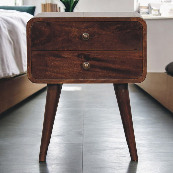 Curved Mango Wood Two-Drawer Nightstand