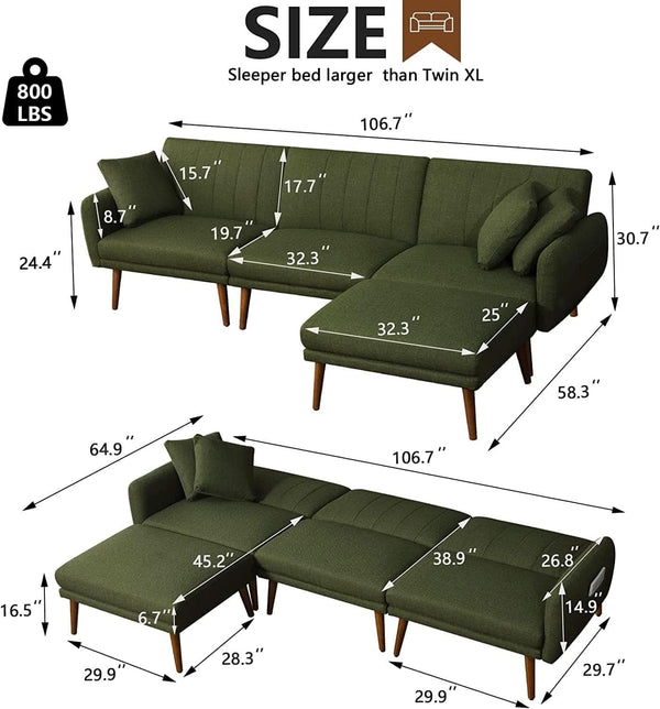L-Shaped Linen Sleeper Sofa