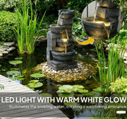 Four-Tier Cascading Resin Garden Fountain — back and side profile detail