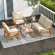 Outdoor Acacia Wood Patio Set With Cushions And Coffee Table
