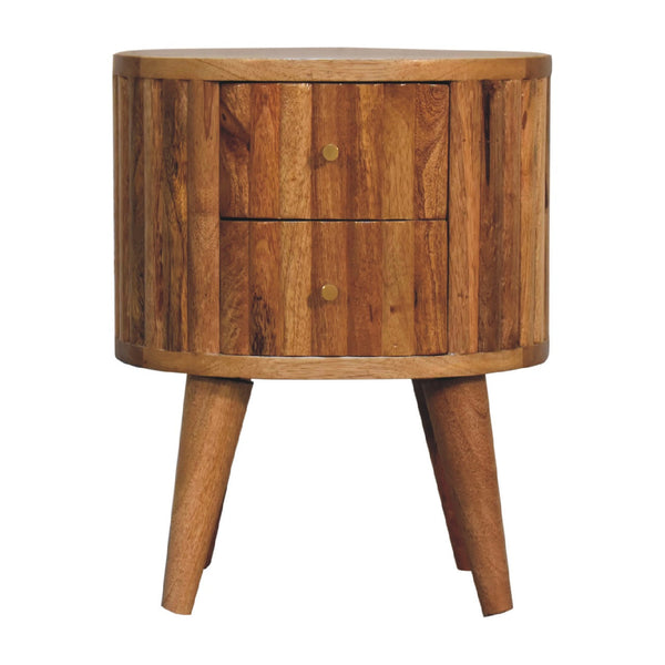 Round Stripe Mango Wood Nightstand