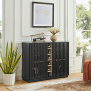 Fluted Black Wood-Grain Liquor Cabinet