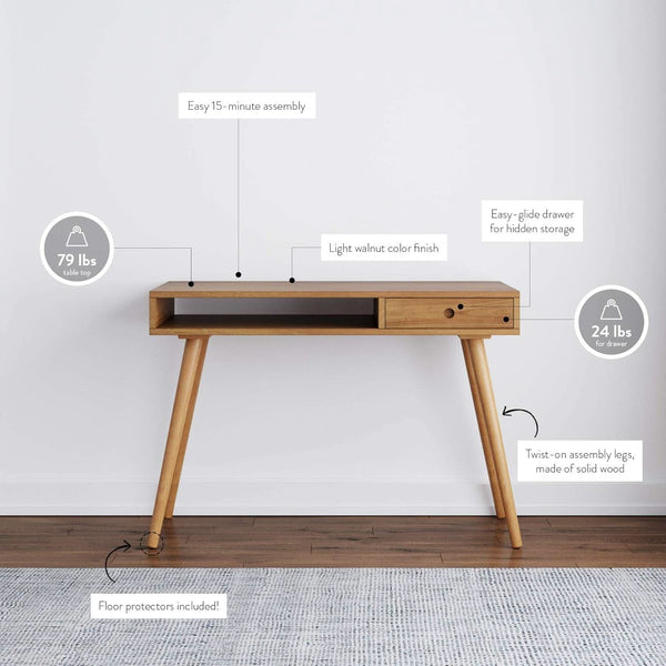 Walnut-Finish Writing Desk With Storage Cubby