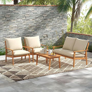 Outdoor Acacia Wood Patio Set With Cushions And Coffee Table