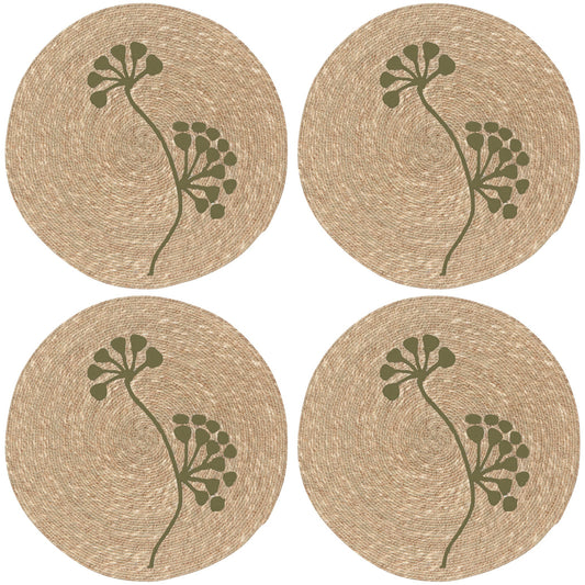 Floral Embroidered Seagrass Placemat Set