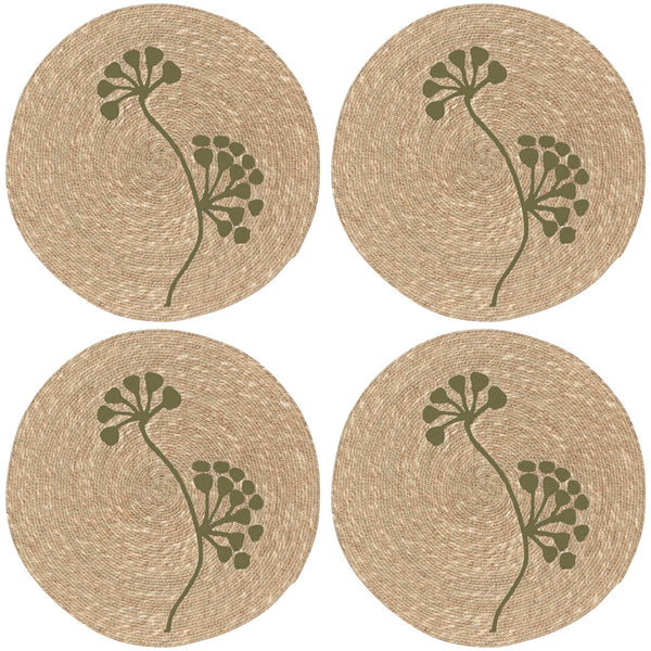 Floral Embroidered Seagrass Placemat Set